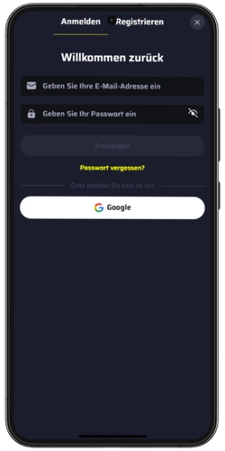 E-Mail und Passwort eingeben
